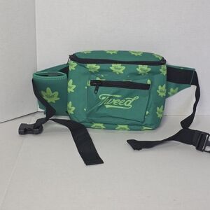 New Tweed Fanny Pack Crossbody Pack Leaf Pattern Bottle/ 4 Can Holder Insulated